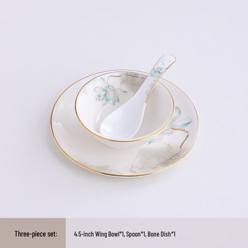 

Sweet Elegant New Chinese Style Ceramic Dinnerware Set - Golden Lotus 3-Piece