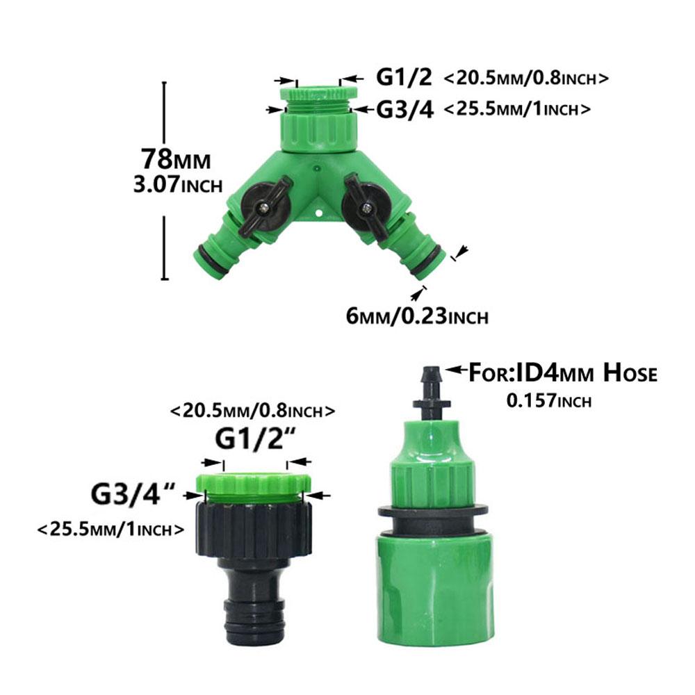 2-Way Nipple Hose Water Splitter Garden Tap 1/2 3/4 Thread Connector Y Irrigation Valve Garden Hose Quick Connector