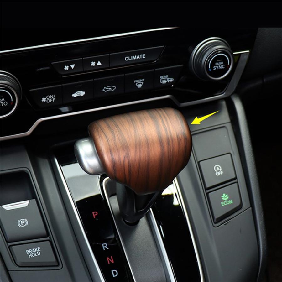 3PCS Peach Wood Grain Water Cup Holder Stripe Trim And Gear Lever Shift Knob Cover Trim Fit For Honda CR-V 2017-2019