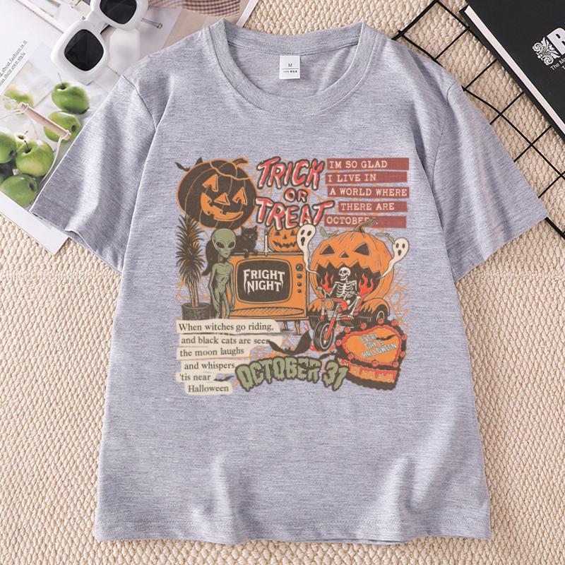 Halloween Retro T Shirt Unisex Unisex Spooky Season Ghost Tee Cotton Short Sleeve Round Neck Printed Tshirt Unisex Clothing