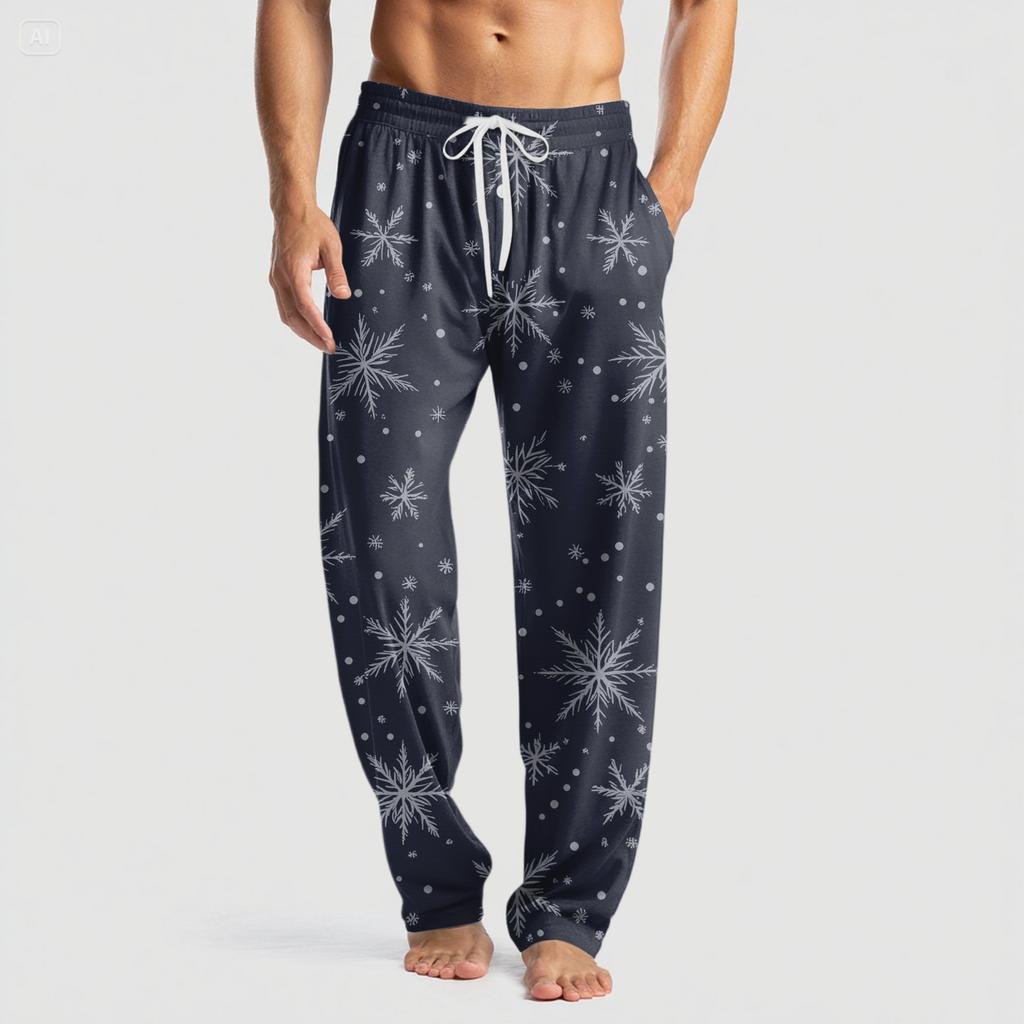 Men's Knitted Fashion Print Pocket Casual Pants Pajama Pants