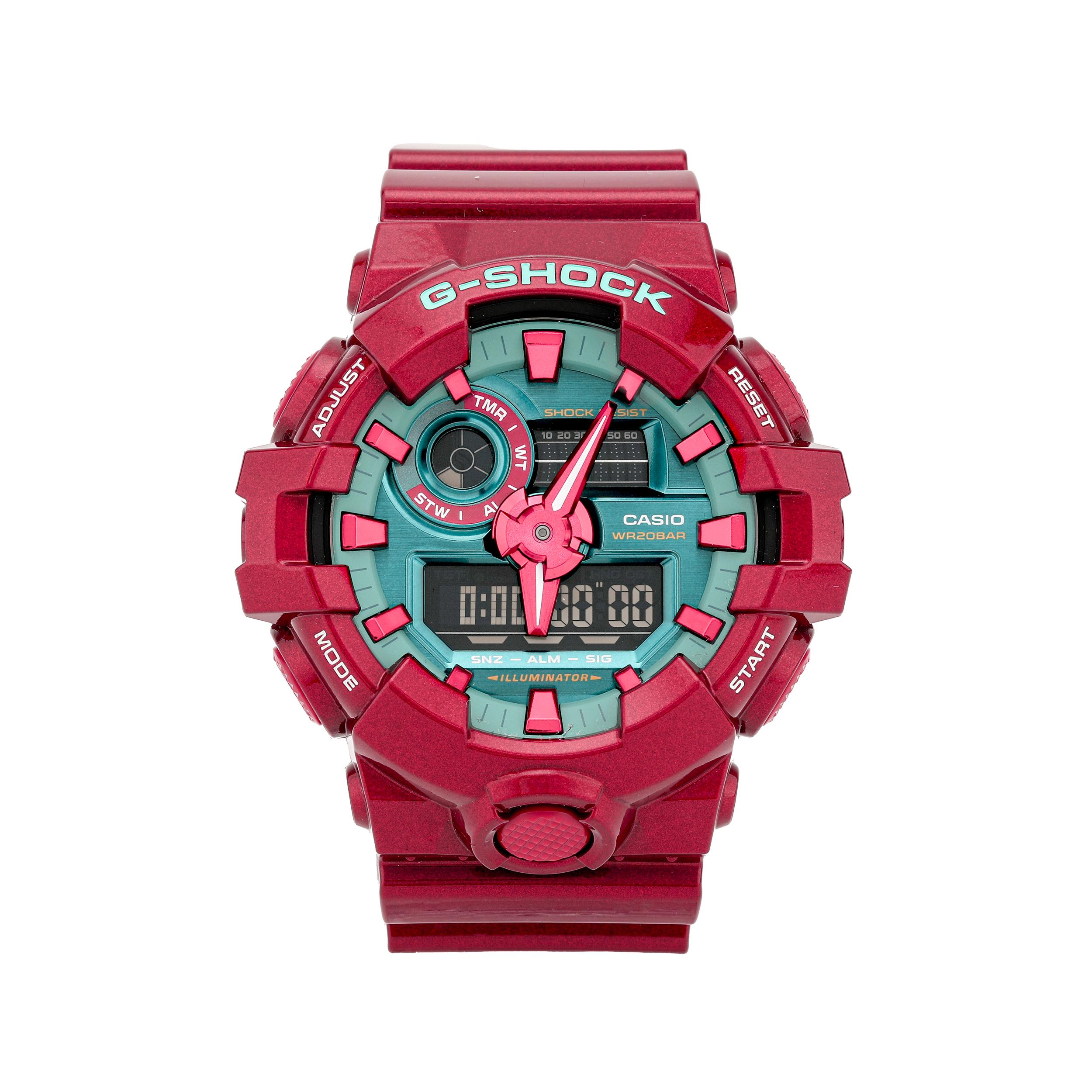 

CASIO Women s Liquid Crystal/Analog Dual Display Series Green Watch GA-700DBR-4A GA-700DBR-4A Red Strap