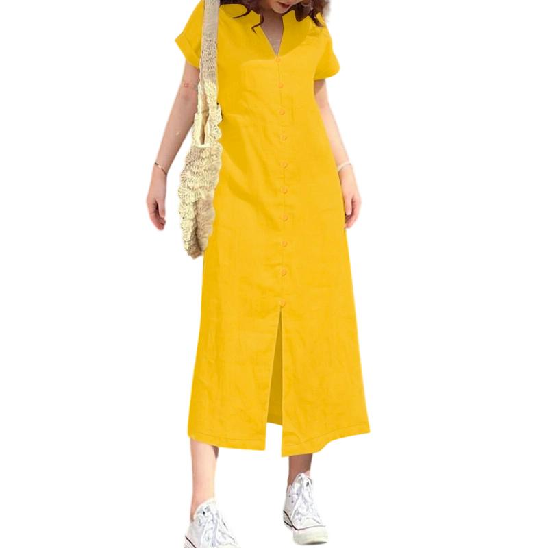 ZANZEA Women Casual V-Neck Summer Short Sleeve Long Dress