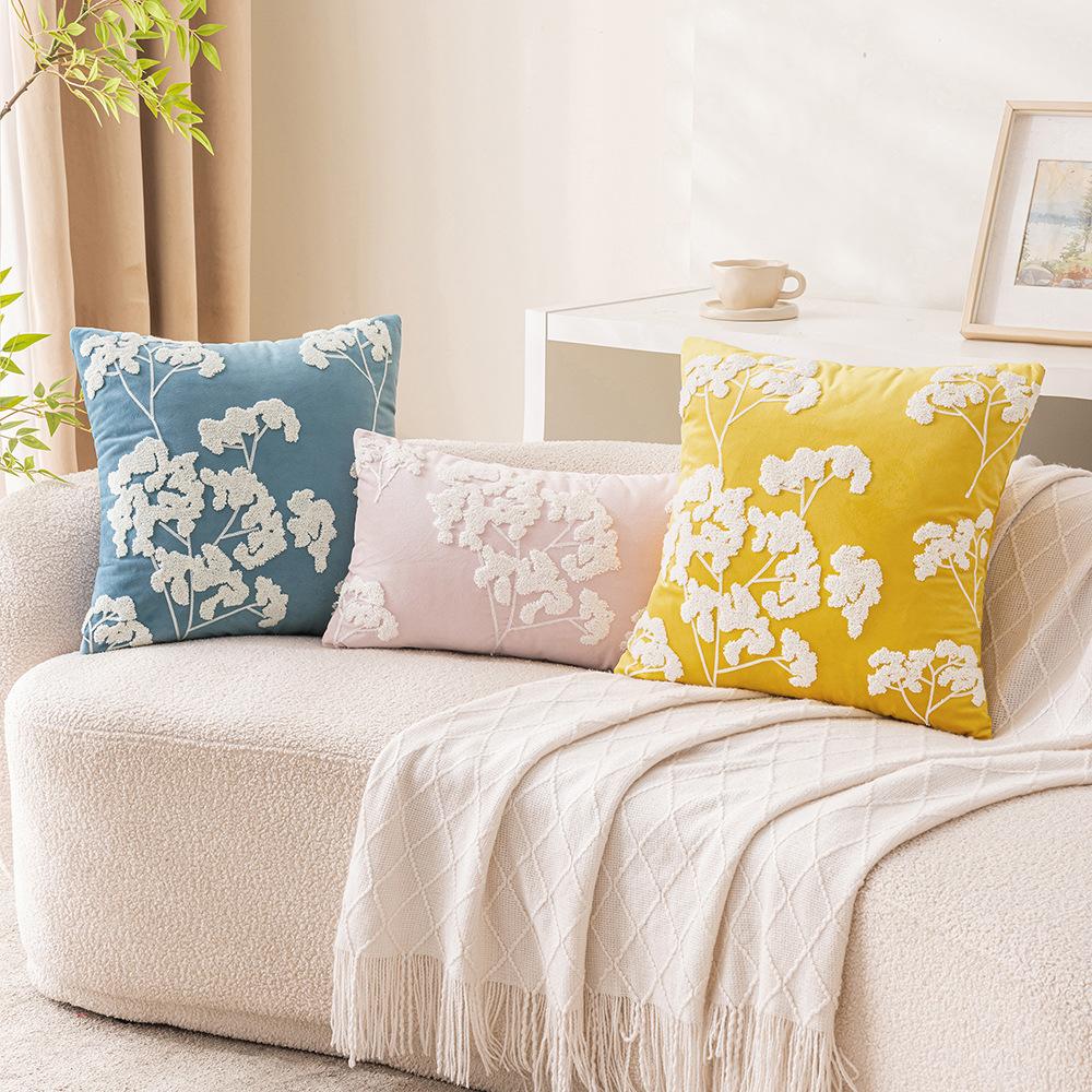 

Fresh Daisy Velvet Pillow Case Summer Dopamine Color Embroidery Cushion Living Room Sofa Pillow 30 * 50cm without core