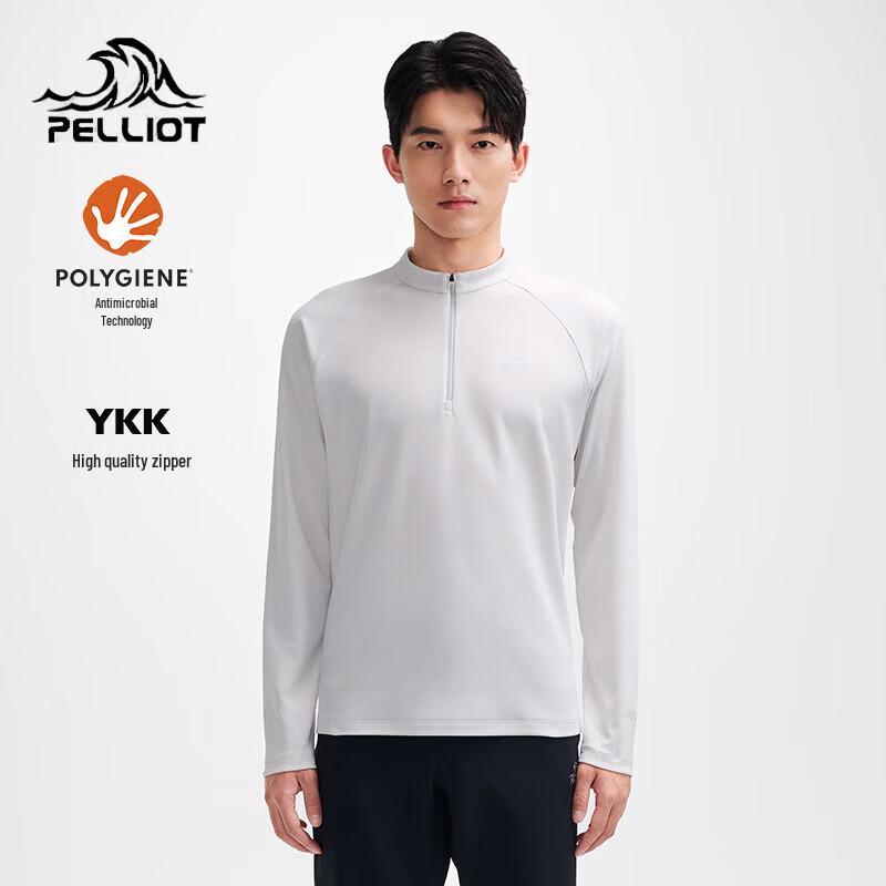 PELLIOT Men's Moisture-Wicking Quick-Dry Long-Sleeve Stand Collar T-Shirt