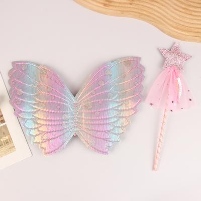 Children Beautiful Butterfly Angel Wings Girls Fairy Magic Wand Flower Fairy Performance Princess Birthday Party Dress Up Props