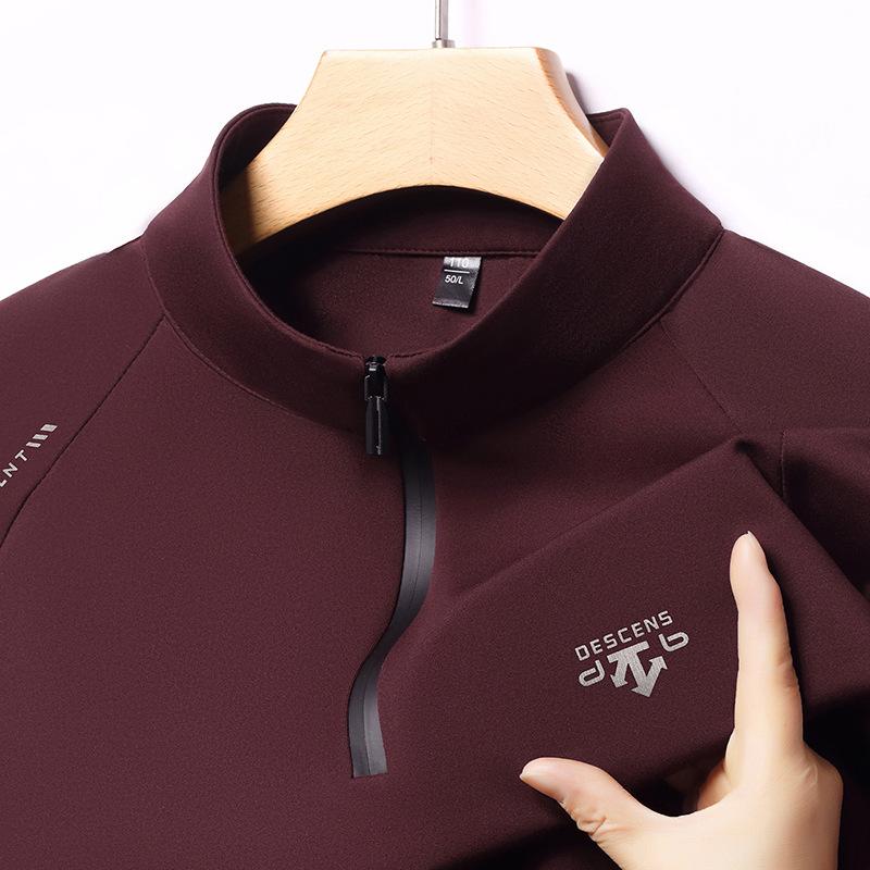 Premium Reißverschluss Stehkragen Herren Langarm T-Shirt Bedrucktes Lässiges Sport-Poloshirt Und Badezimmerkleidung