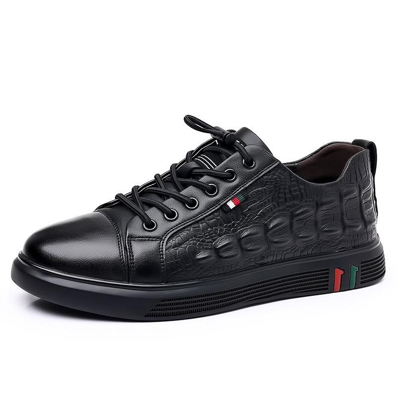 Men's casual board shoes new leather trend breathable board shoes crocodile pattern beanie shoes men's lazy leather shoes