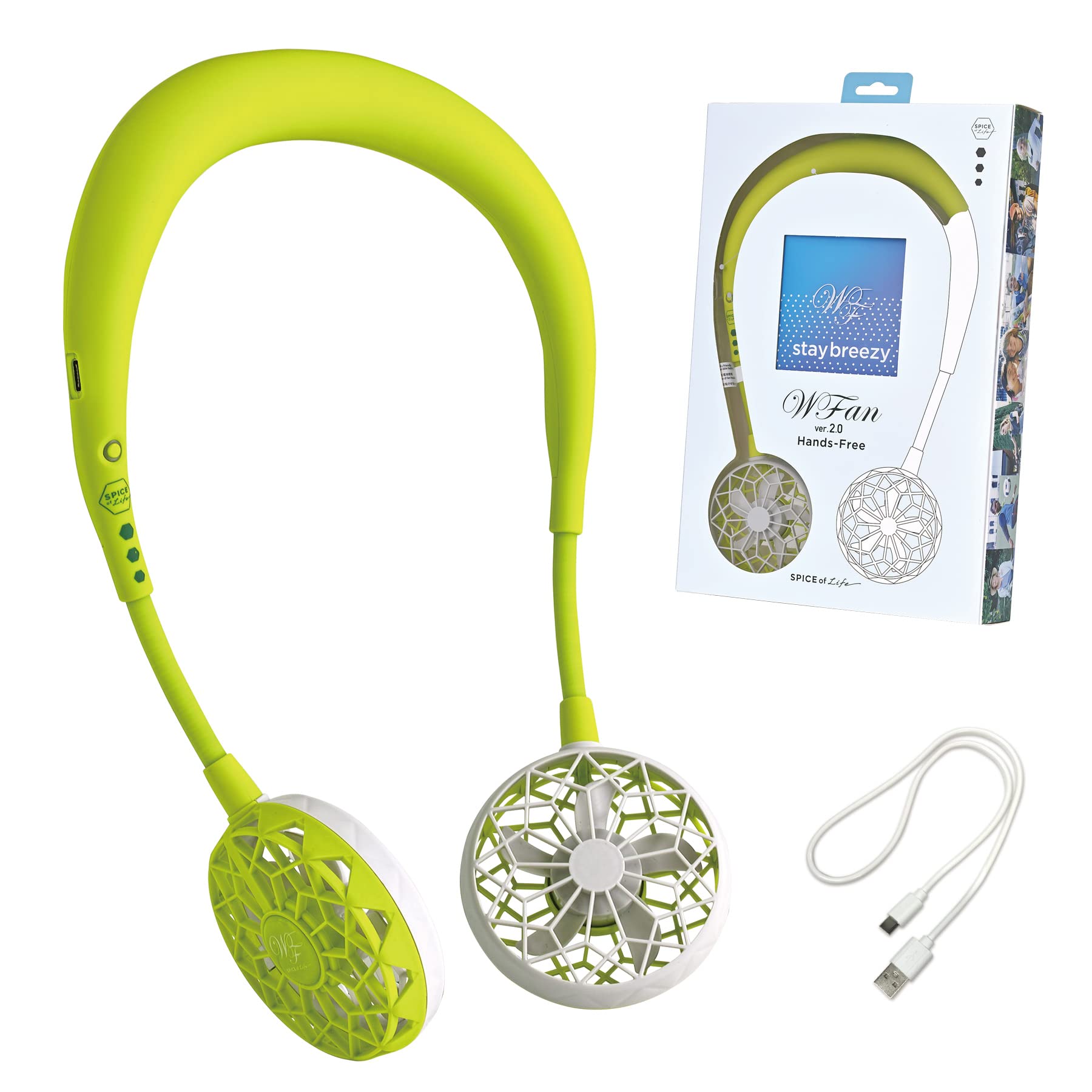 

Portable Fan WFan Double Fan Lime Green SPICE OF LIFE Safety Tested Quiet Airflow 7 Hours of Continuous Use Fit Nickel Mask Fan Heat Stroke Prevention