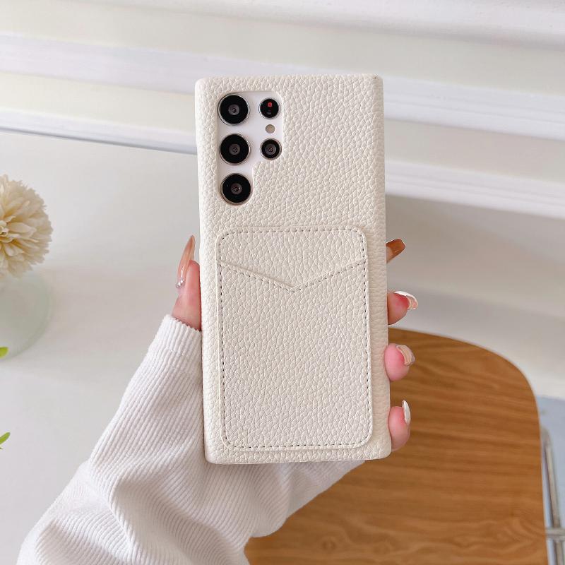 Luxury Solid Color Wallet Card Slot Hard PC Shockproof Phone Case For Samsung S25 Ultra Edge S23 S22 S24 Ultra Plus Bumper Cover