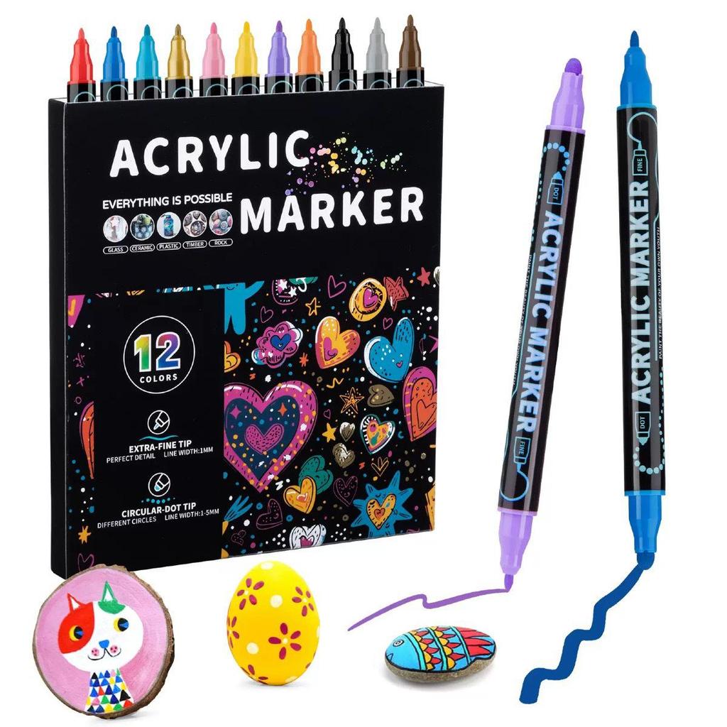 Double-Headed Acrylic Marker: Layered Doodle Pen Tip, Quick-Drying, Waterproof, Colored Marker.