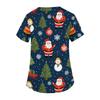 Women's V-Neck Short Sleeve Work Shirt with Christmas Print, Pockets and Side Slits
