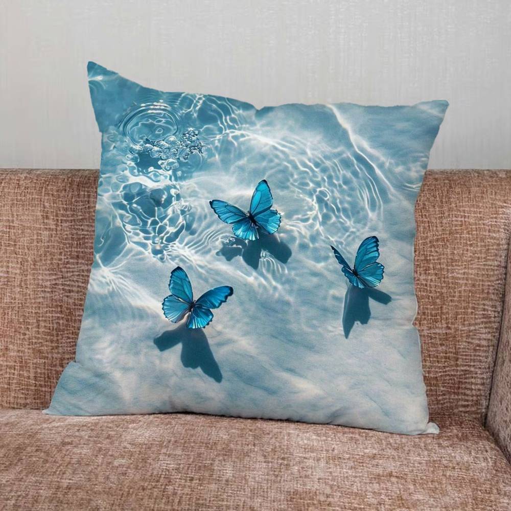 Blue Butterfly Ocean Wave Pillow Case Pillowcase Home Sofa Cushions Car Cushions Pillowcover Office Pillowshell Pillow