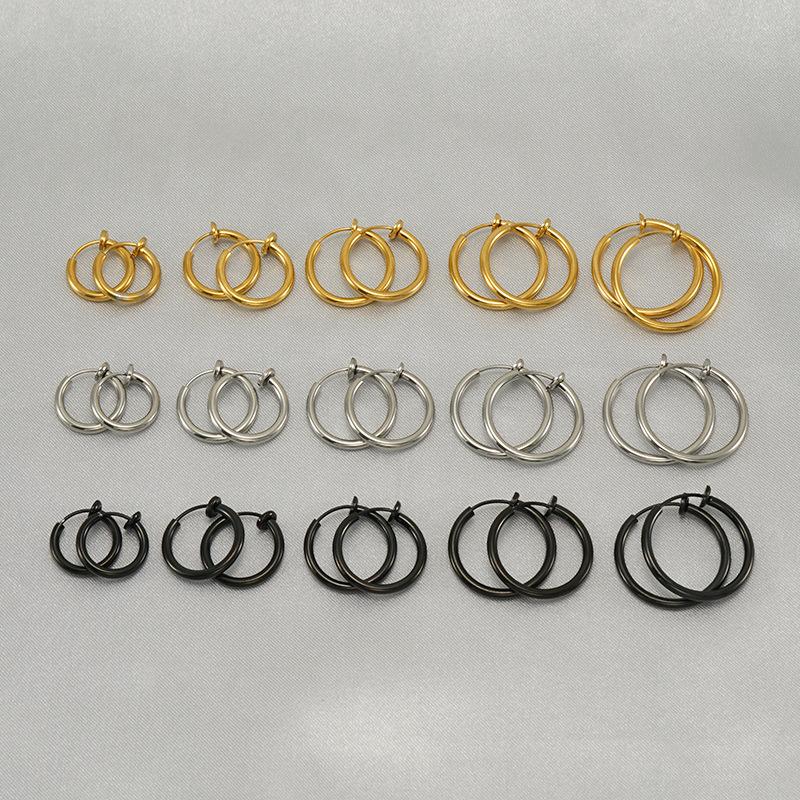 1 Pair Round Spring Ear Clip Earrings For Men/Women Stainless Steel Non-Pierced Painless Fake Earrings Classic Popular Jewelry