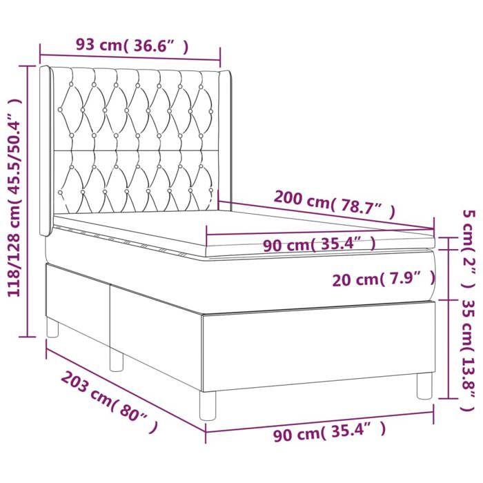 3131641 vidaXL Lit à sommier tapissier avec matelas Gris clair 90x200 cm Tissu