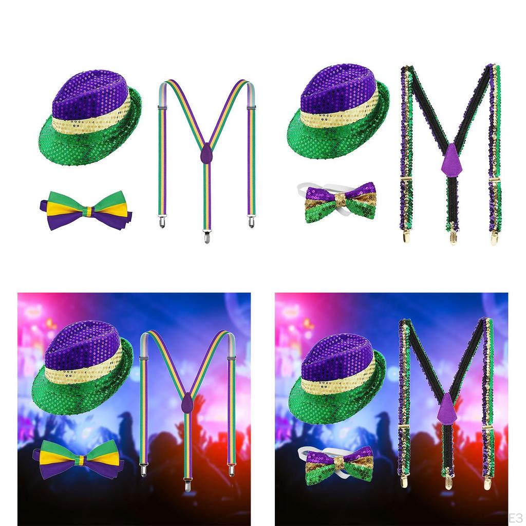 Zestaw męskich szelek z krawatem, cekinowy kapelusz kowbojski, nowość, kowbojka, Mardi Gras, sukienka karnawałowa
