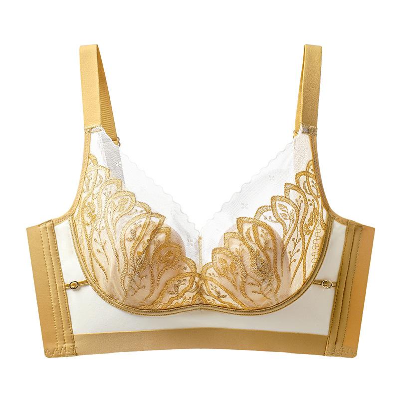 Wire-free Breathable Rabbit Ear Crystal Cup Lace Bra Shaping Underwear That Supports Side Breast Tissue