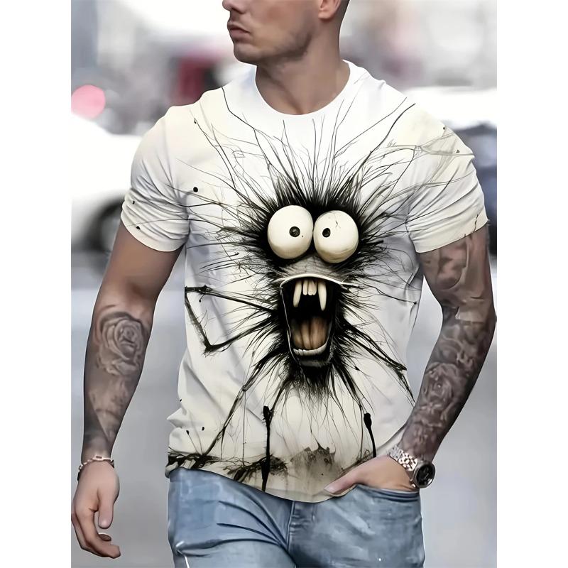 Summer Round Neck Funny Cartoon Pattern 3D Print Top Fashionable Casual Short Sleeved Men's T-shirts