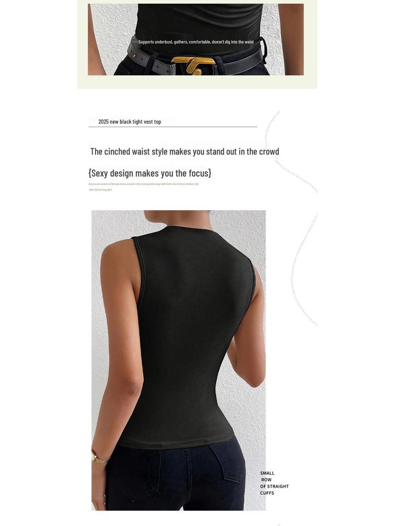 2025 Fashion Sleeveless Semi-high Neck Ruched Pullover Vest