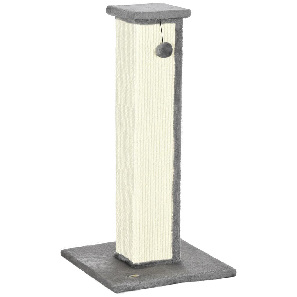 Cat Scratching Post with Ball, Sisal Pole and Plush Cover, 41x41x81 Cm, Grey