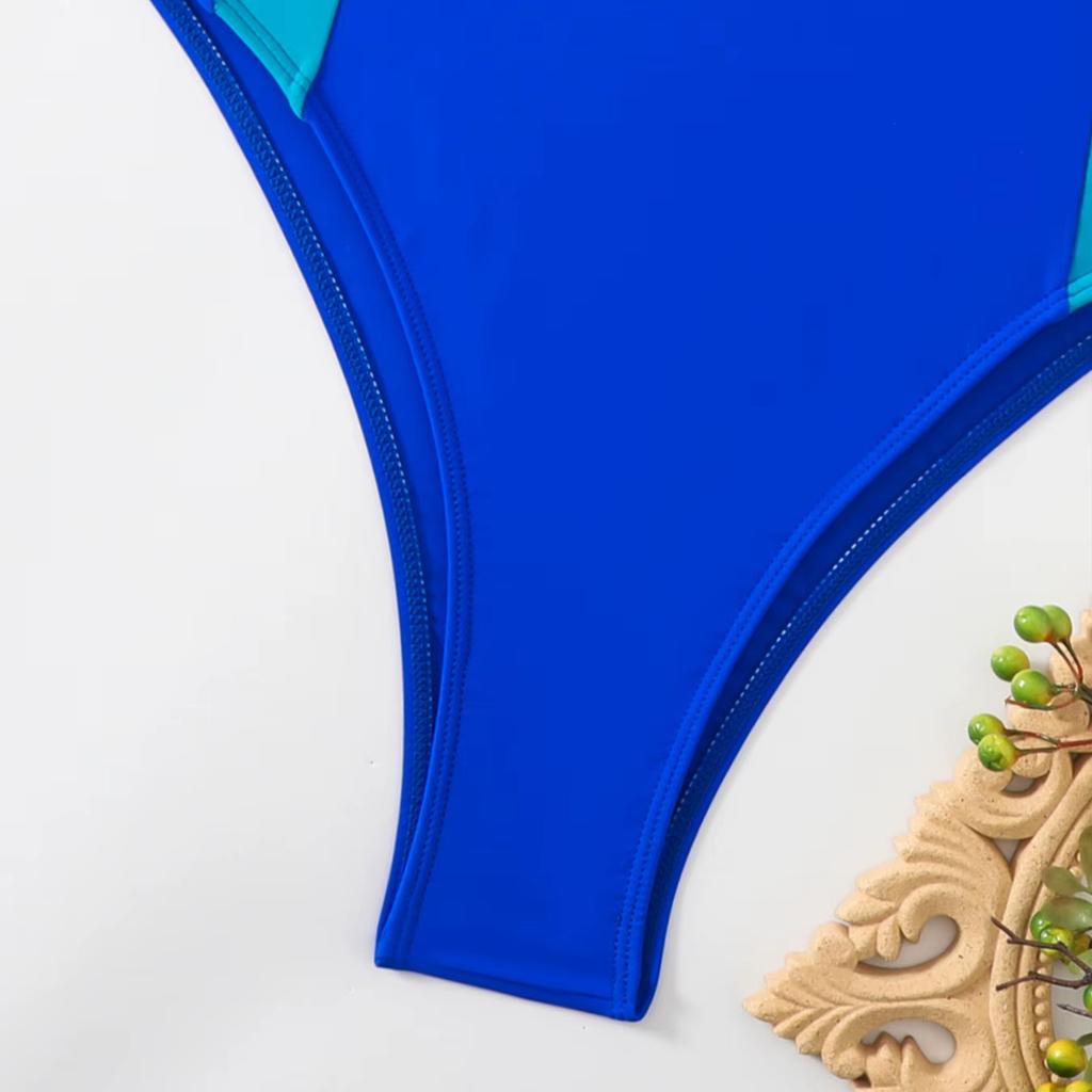 Patchwork Sport Swimwear Women Cut Out Backless One Piece Swimsuit Female Short Sleeve Bathing Suit Beachwear Monokini