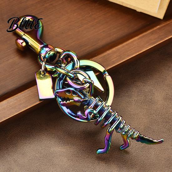 Colorful Metal Keychain Pendant Dinosaur T-Rex Skeleton Metallic Luster Bag
