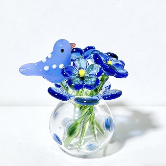 Hand Blown Mini Glass Figurines Collectible Tiny Bee Bird Dragonfly Butterfly Sculpture with Stem for Home Office Birthday Anniversary Gift