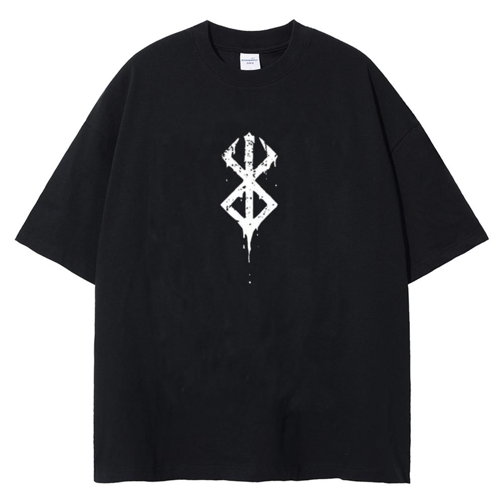Berserk Logo Harajuku Anime Print TShirt Men Streetwear Vintage Black Tshirt Summer Short Sleeve Cotton Loose Washed Tops Tees
