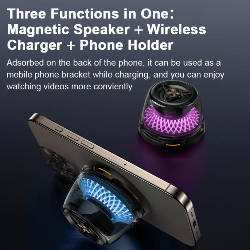 Portable Wireless Charger with Bass Surround Sound Speaker with RGB Light Band for 17-12 Samsung S24 S23