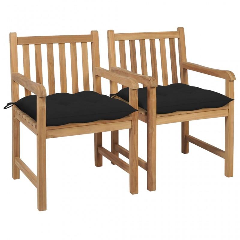 Day and Night - Day and Night Garden Chairs 2 Pcs Solid Teak Wood with Black Cushions