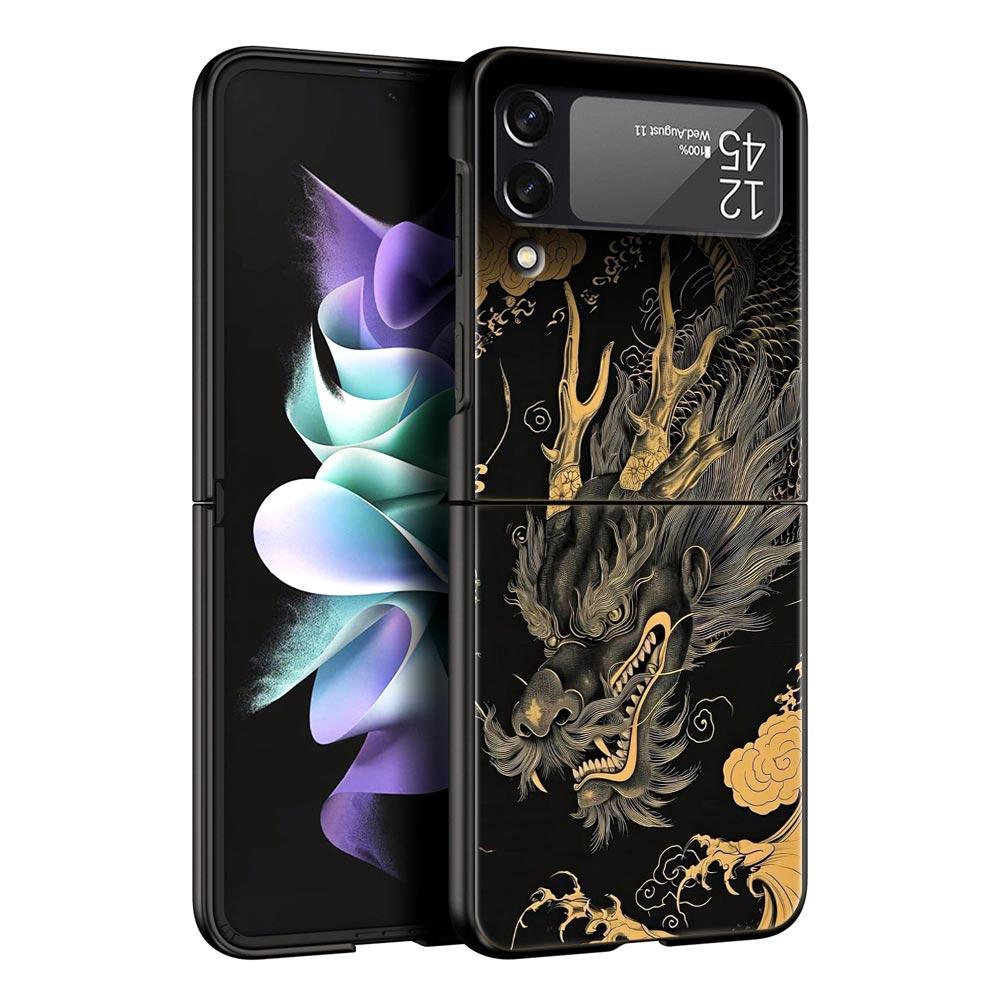 Chinoiserie Loong Flower Dragon Hard PC Phone Case For Samsung Galaxy Z Flip 7 6 5 4 Black Cover For Galaxy Z Flip 3 Foldable