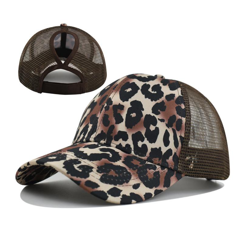 Fashion Leopard Print Baseball Cap Women's Ponytail Hat Adjustable Breathable Mesh Cap