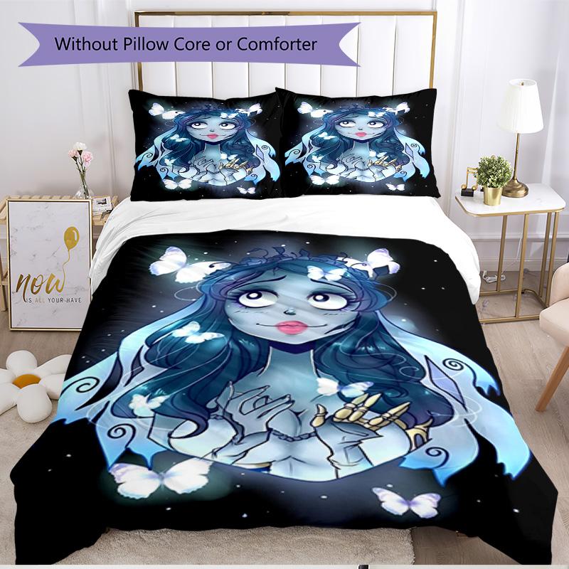 3pcs Duvet Cover Set (1*Duvet Cover + 2*Pillowcase, Without Core), Corpse Bride Print Soft All‑Season Bedding Set, Home Bedroom Decor Gift