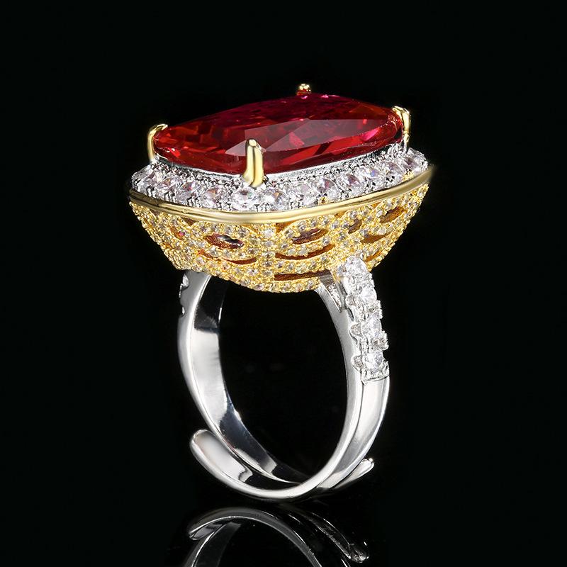 Huamei Šperky Prsten Simulace Červený Korund Smaragd Zirkon Dámský Vysoká Kvalita Lehký Luxus Retro