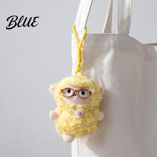 Cute Hanging Decoration Plush Sheep Doll Pendant for Bags And Keys Soft Curly Stuffed Animal Keychain Sweet Style Key Accessory with Bow Glasses