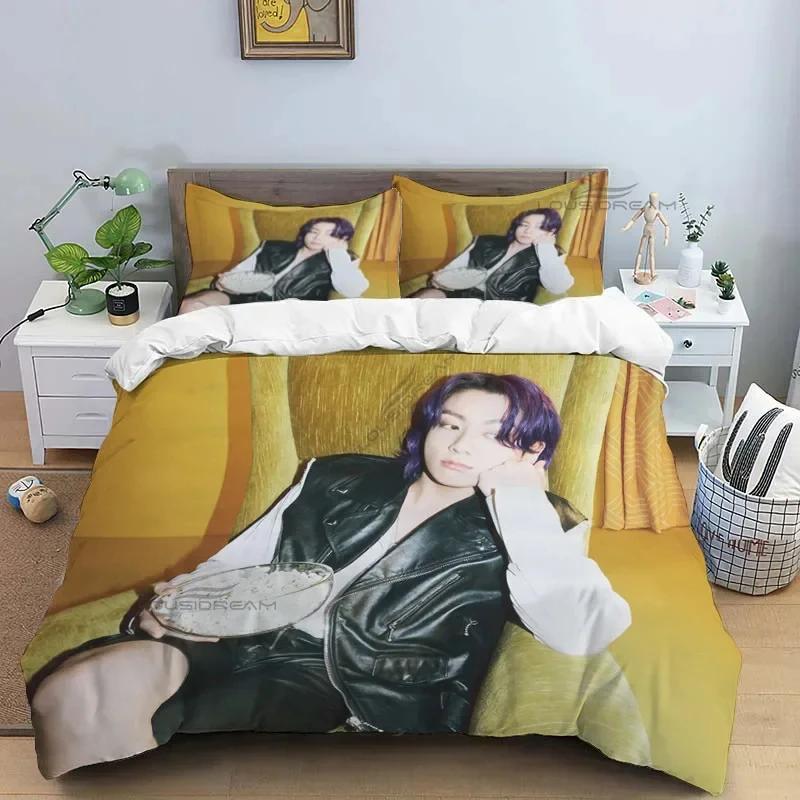 Korean Fashion Singer Group Kpop Jung Kook Suga Jimin Bedding Set,Duvet Cover Bed Set Quilt Cover Pillowcase,King Queen Size