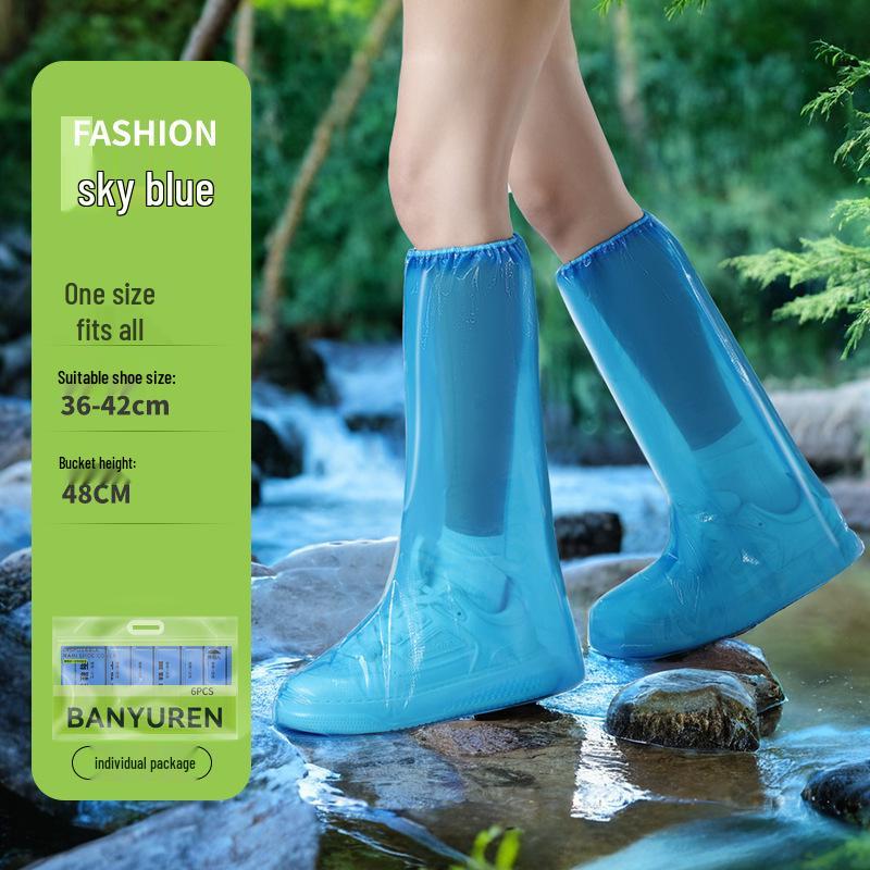 Disposable Transparent Waterproof Non-Slip High-Top Rain Boot Covers for Kids & Adults - Long Leg Protection for Rainy Days
