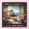 Window View Full 11CT DIY Stamped Needlework Embroidery Kit 40x40cm Printed Cross-Stitch Kits for Beginners Adults Home Decor