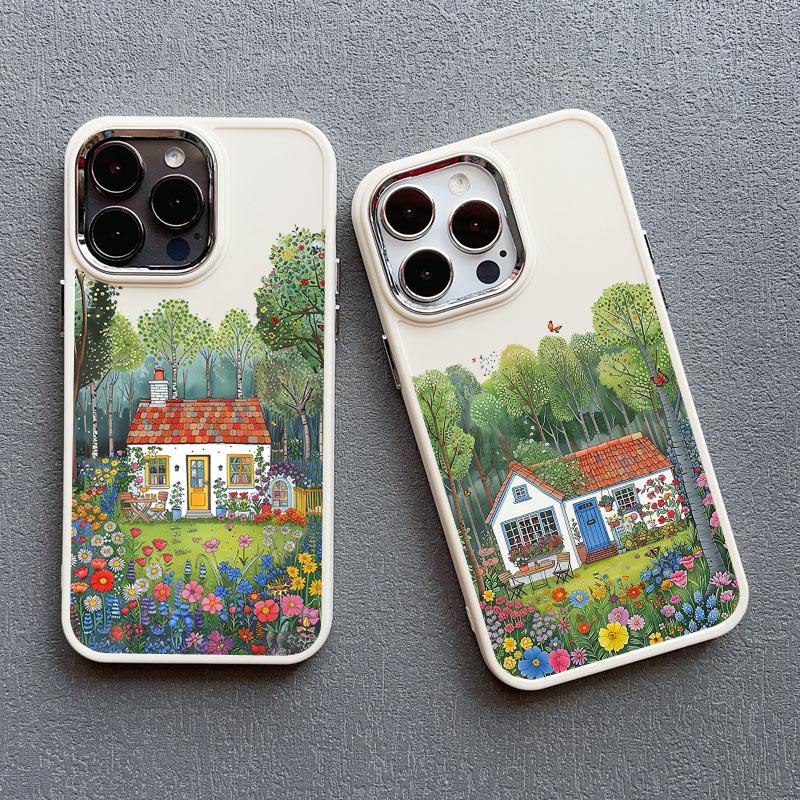 Rural Style Coffee Shop Silicone Phone Case For iPhone 13 14 15 11 Pro Max Plus 16 12 Pro Max Plus XR X XS 7 8 Plus White Covers