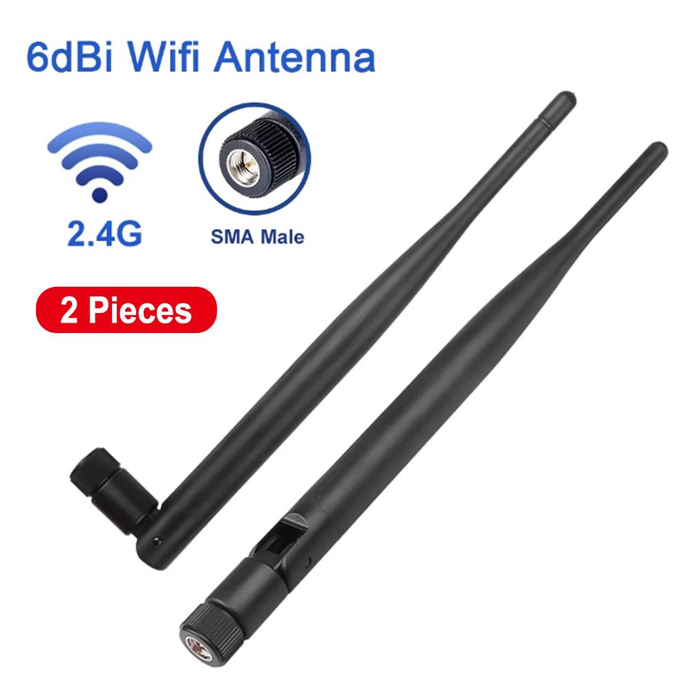 2 peças Antena WiFi Sem Fio 2,4 GHz 6dBi Conector Macho SMA Antena WiFi Para Roteador Placa de Rede Drone Câmera IP Cabo Pigtail