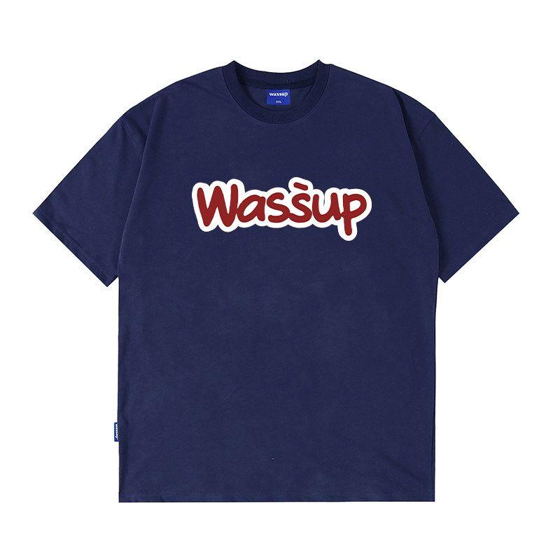 Wassup American-Style Letter Print T-Shirt Short-Sleeved Unisex Summer New Trendy Brand Heavyweight Pure Cotton T-Shirt