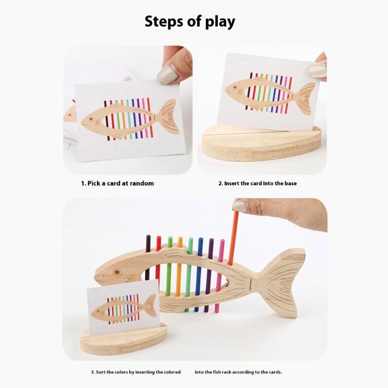 Early Learning Color Recognition Toy Fishbone Shape Wooden Fine Motor Training Educational Game For Children