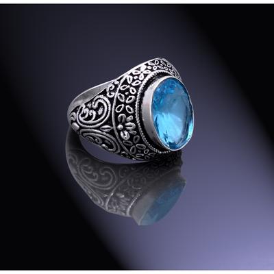 Natural Swiss Blue Topaz Gemstone Handmade 925 Sterling Silver Ring Size 9 M0Q82