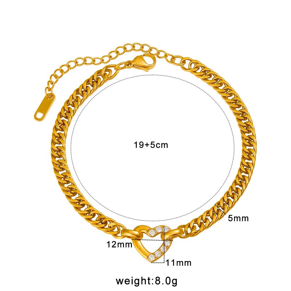 Luxury Elegant Adjustable Chain Bracelet Set Cuban Link Zircon Crystal Heart Fine Jewelry Bulk Bracelet for Women