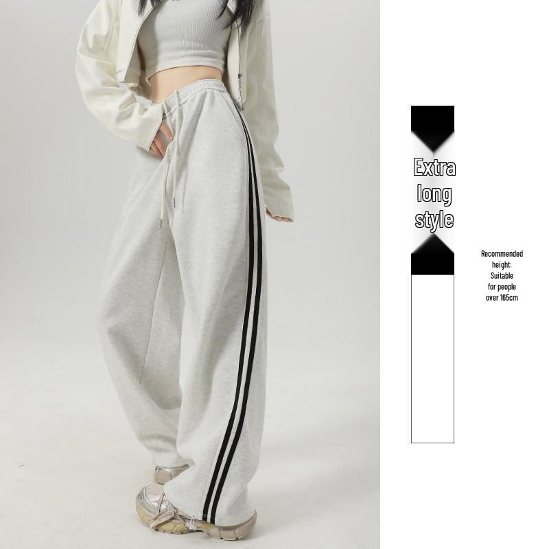 Women's American-Style Sweatpants with Side Stripe - High Waist, Slimming, Wide Leg - Spring/Autumn 2024