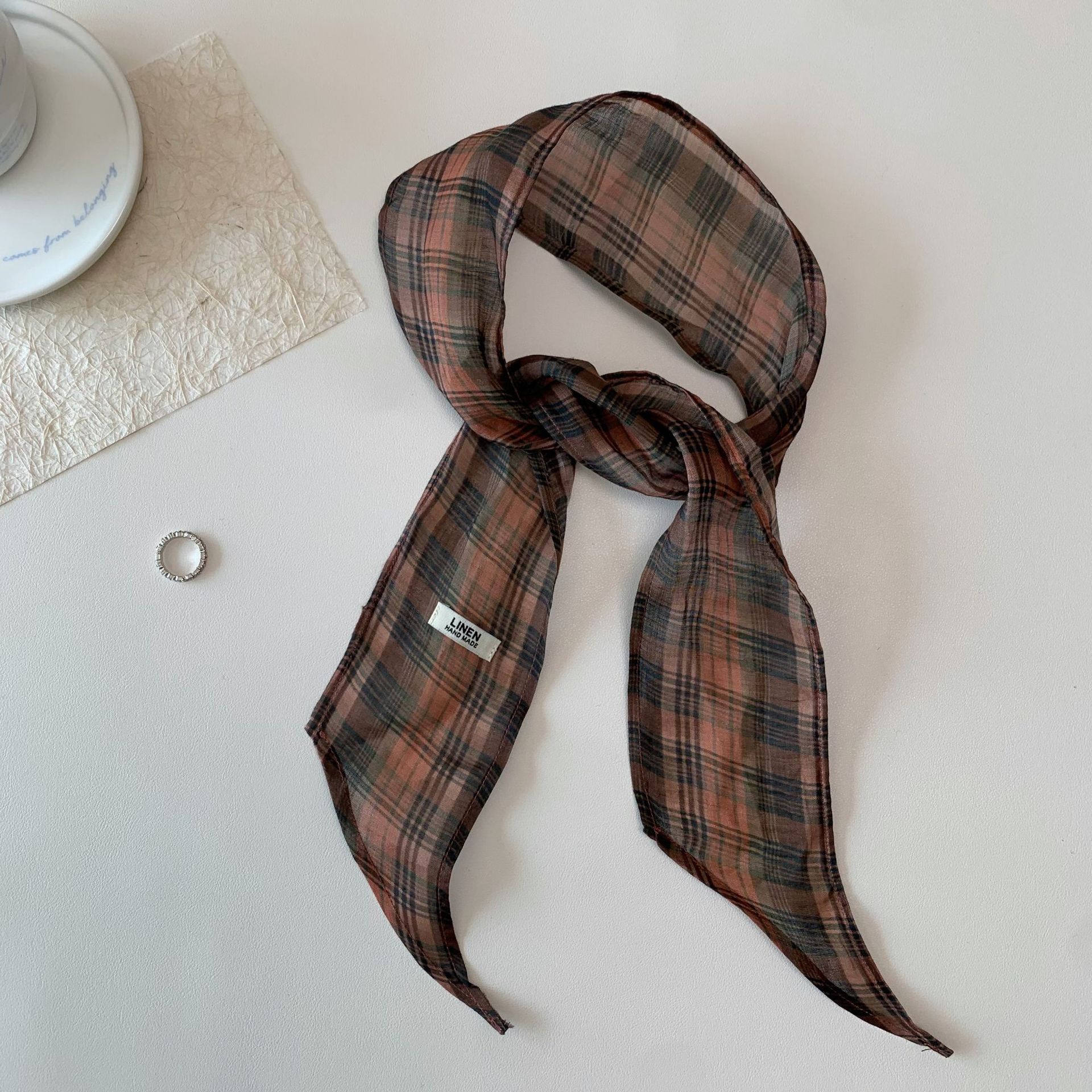 2025 new color plaid long silk scarf women s spring summer thin neck scarf fashionable versatile simple streamer scarf 8-110