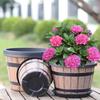 Pot de fleurs Style Tonneau Rustique Pots de Plantes avec Trous de Drainage Intégrés 8" Finition Inspirée du Plastique Marron Pot de Fleurs Extra-Large Épais pour Patio Jardin