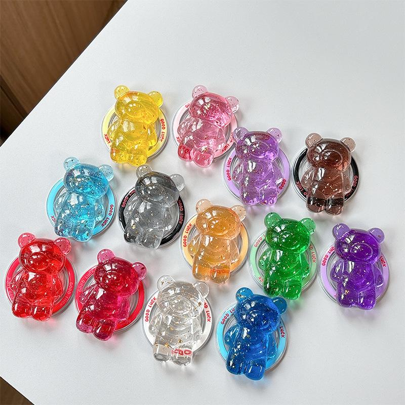 Bear Mobile Phone Holder Gold Foil Solid Color Transparent Retractable Lazy Magnetic Desktop Holder Back Sticker Stable Portable