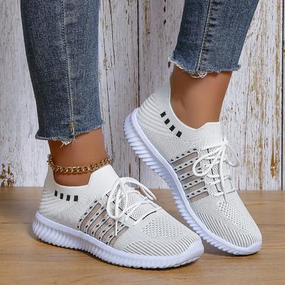 Bequeme Weichsohlen-Sneaker für Damen Übergröße Atmungsaktive Strick-Ballerinas Damen Leichtgewichtige Schnür-Laufschuhe mit Rutschhemmung