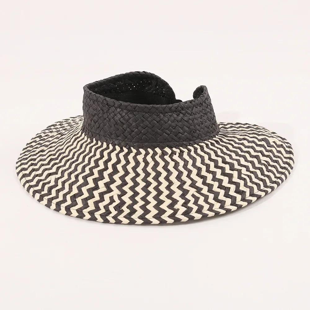 

2025 Big Brim Visor Cap Women s Outdoor Collapsible Straw Hat Summer Holiday Striped Empty Top Hats Sun Protection Beach Hats